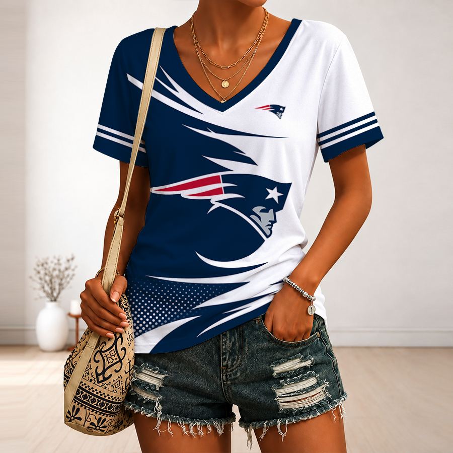 [SPECIAL OFFER] NEW CUSTOMIZED NFL27 NEP NEW ENGLAND PATRIOTS V-NECK FEMALE SHIRT