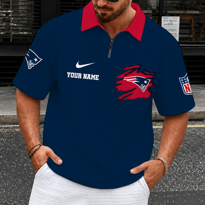 [SPECIAL OFFER] NEW CUSTOMIZED NFL27 NEP NEW ENGLAND PATRIOTS QUARTER-ZIP POLO SHIRT