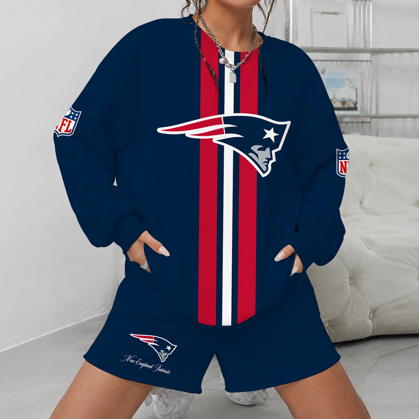 [SPECIAL OFFER] NEW CUSTOMIZED NFL27 NEP NEW ENGLAND PATRIOTS UNISEX SWEATSHIRT & SHORTS SET