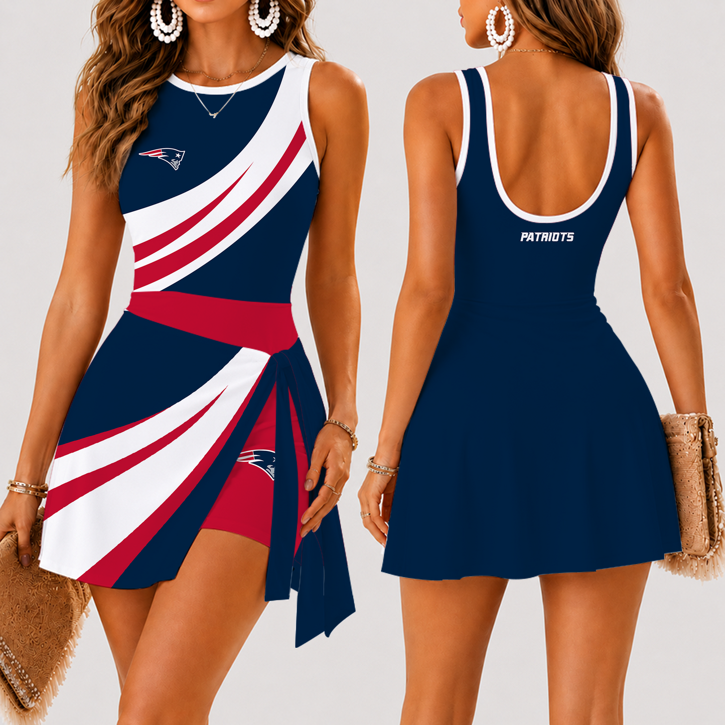 [SPECIAL OFFER] NEW CUSTOMIZED NFL27 NEP NEW ENGLAND PATRIOTS WOMEN'S SUMMER SKORT DRESS