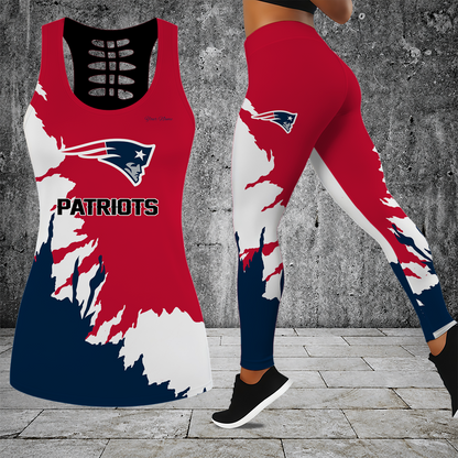[SPECIAL OFFER] NEW CUSTOMIZED NFL27 NEP NEW ENGLAND PATRIOTS HOLLOW TANK TOP & LEGGINGS SET
