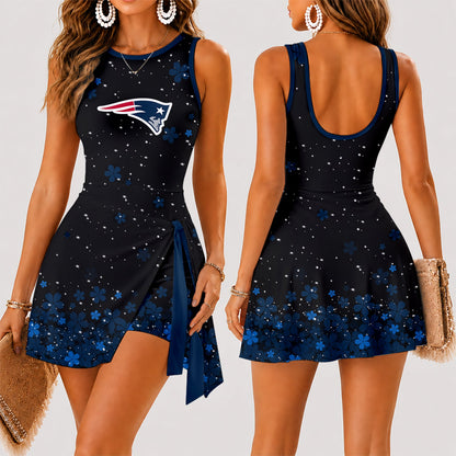 [SPECIAL OFFER] NEW CUSTOMIZED NFL27 NEP NEW ENGLAND PATRIOTS WOMEN'S SUMMER SKORT DRESS