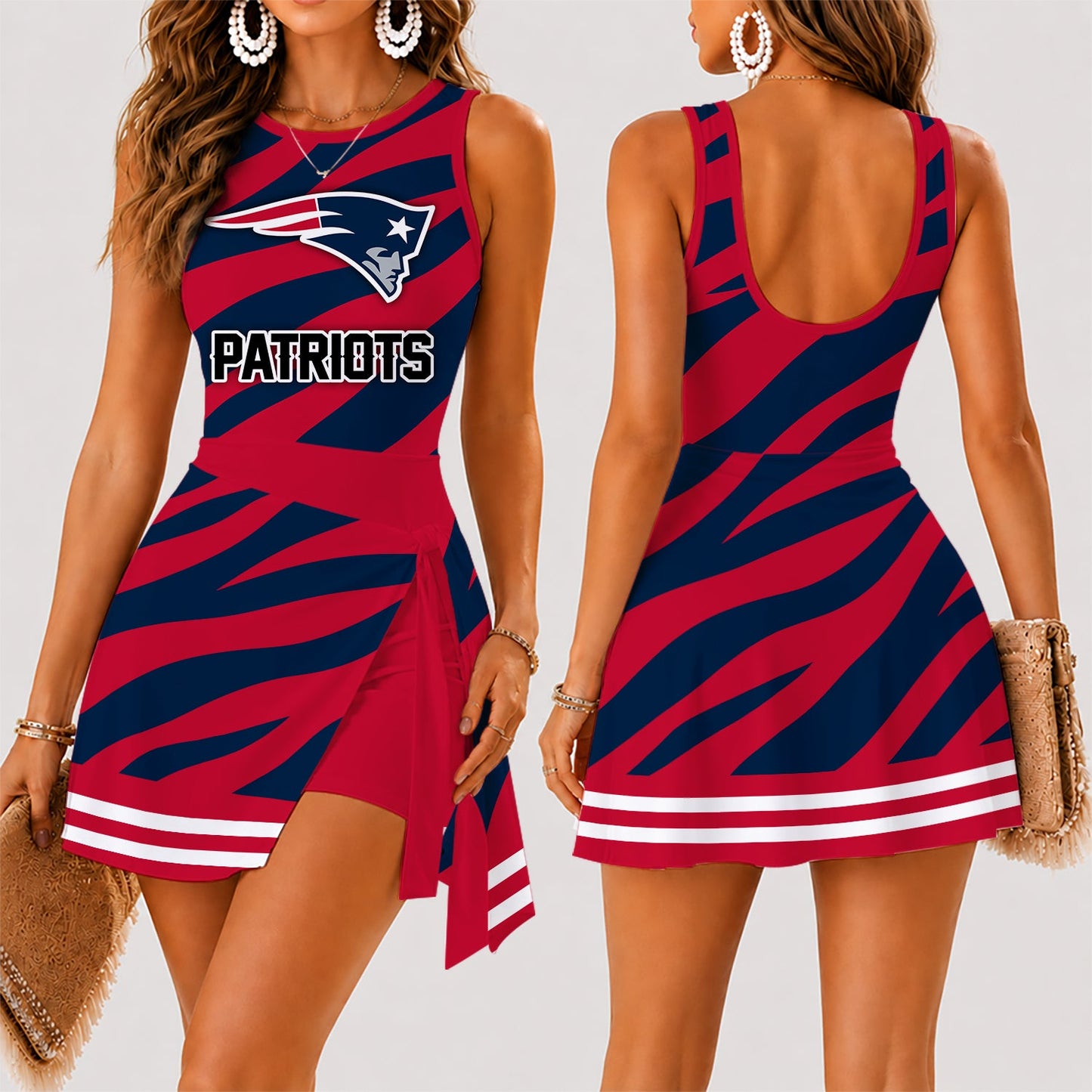 [SPECIAL OFFER] NEW CUSTOMIZED NFL27 NEP NEW ENGLAND PATRIOTS WOMEN'S SUMMER SKORT DRESS