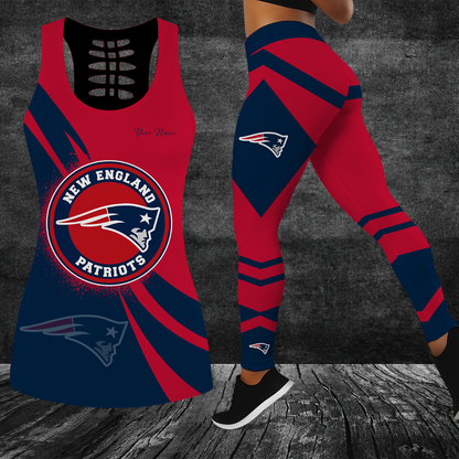 [SPECIAL OFFER] NEW CUSTOMIZED NFL27 NEP NEW ENGLAND PATRIOTS HOLLOW TANK TOP & LEGGINGS SET