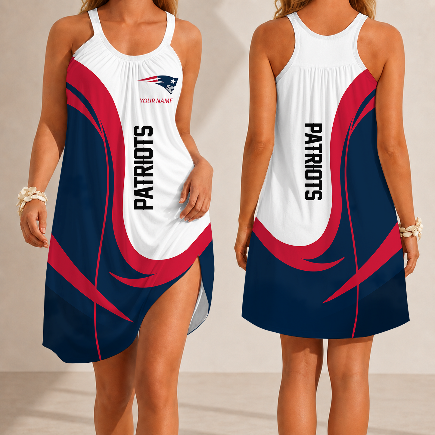 [SPECIAL OFFER] NEW CUSTOMIZED NFL27 NEP NEW ENGLAND PATRIOTS CAMISOLE DRESS