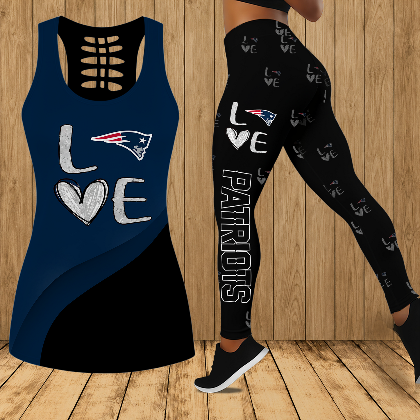 [SPECIAL OFFER] NEW CUSTOMIZED NFL27 NEP NEW ENGLAND PATRIOTS HOLLOW TANK TOP & LEGGINGS SET