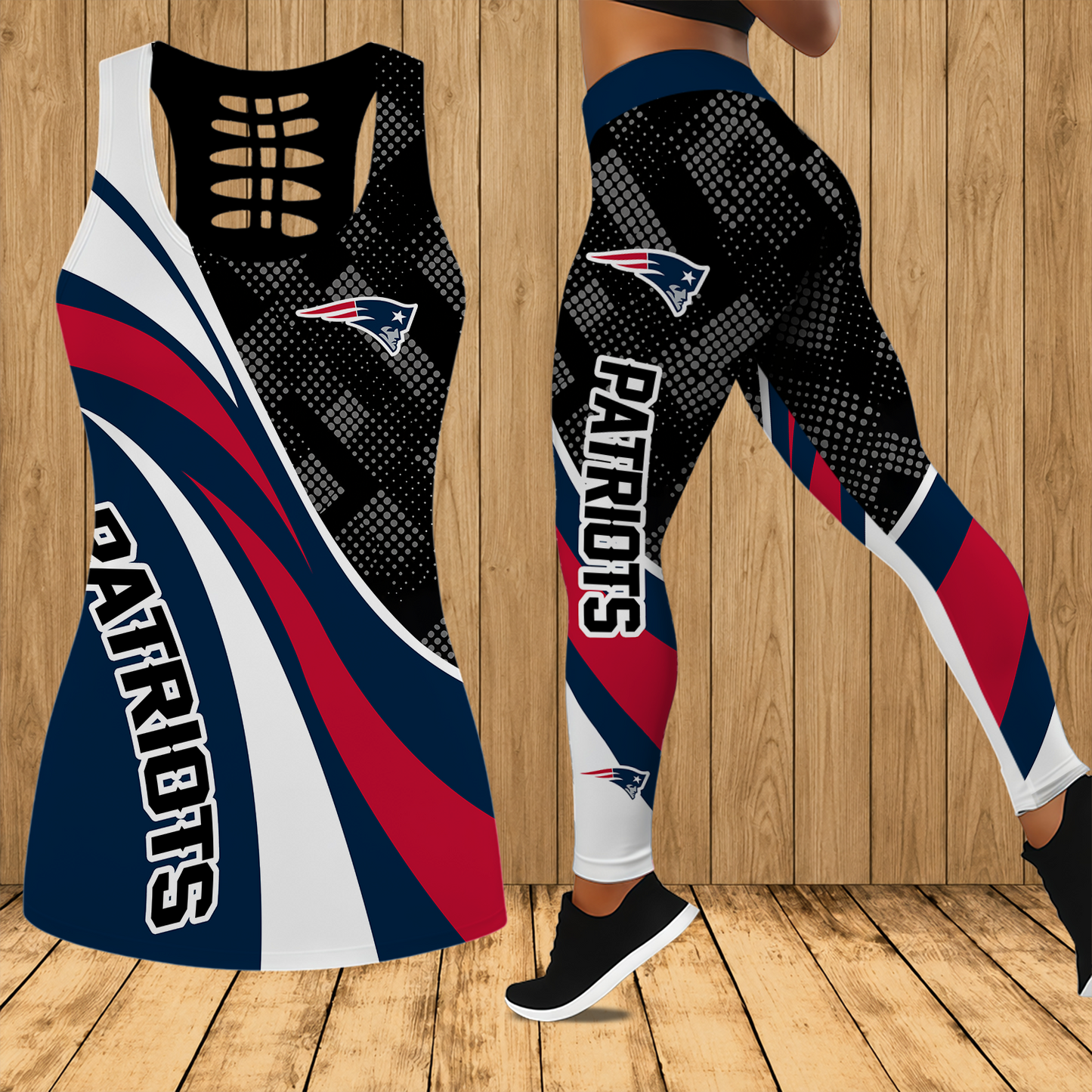 [SPECIAL OFFER] NEW CUSTOMIZED NFL27 NEP NEW ENGLAND PATRIOTS HOLLOW TANK TOP & LEGGINGS SET