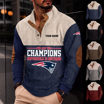 [SPECIAL OFFER] NEW CUSTOMIZED NFL27 NEP NEW ENGLAND PATRIOTS BUTTON SWEATSHIRTS STAND COLLAR