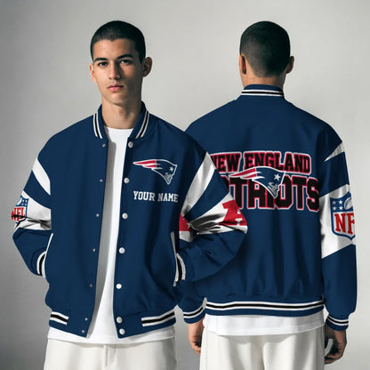 [SPECIAL OFFER] NEW CUSTOMIZED NFL27 NEP NEW ENGLAND PATRIOTS SATIN VARSITY & BASEBALL JACKET
