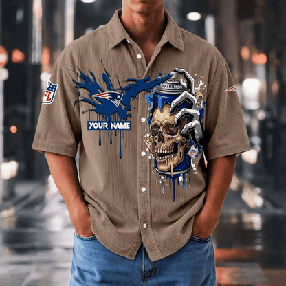 [SPECIAL OFFER] NEW CUSTOMIZED NFL27 NEP NEW ENGLAND PATRIOTS SEERSUCKER BUTTON SHIRT
