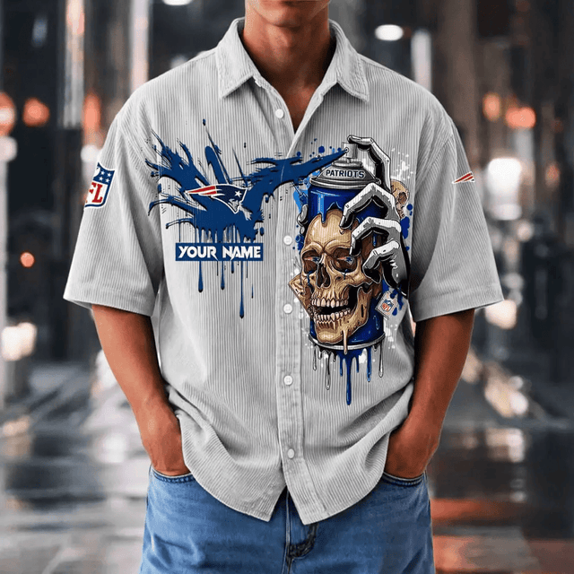 [SPECIAL OFFER] NEW CUSTOMIZED NFL27 NEP NEW ENGLAND PATRIOTS SEERSUCKER BUTTON SHIRT