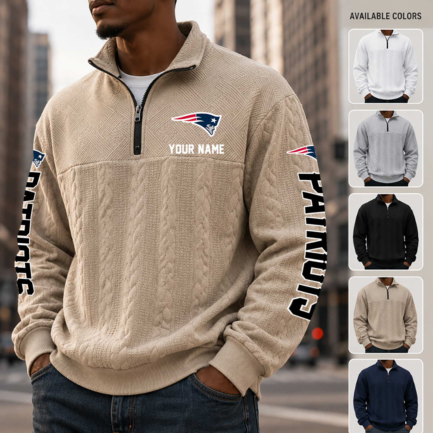 [SPECIAL OFFER] NEW CUSTOMIZED NFL27 NEP NEW ENGLAND PATRIOTS MULTICOLOR QUARTER-ZIP SWEATSHIRT