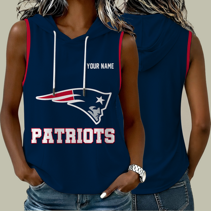 [SPECIAL OFFER] NEW CUSTOMIZED NFL27 NEP NEW ENGLAND PATRIOTS WOMEN'S SLEEVELESS HOODED POCKET TANK TOP