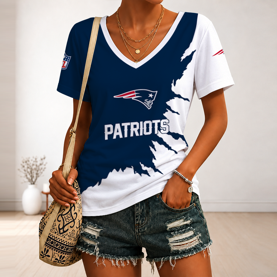 [SPECIAL OFFER] NEW CUSTOMIZED NFL27 NEP NEW ENGLAND PATRIOTS V-NECK FEMALE SHIRT