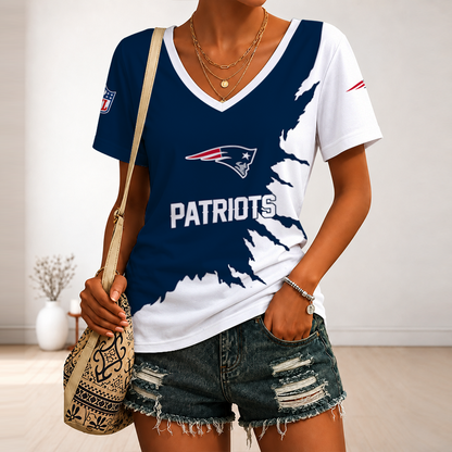 [SPECIAL OFFER] NEW CUSTOMIZED NFL27 NEP NEW ENGLAND PATRIOTS V-NECK FEMALE SHIRT