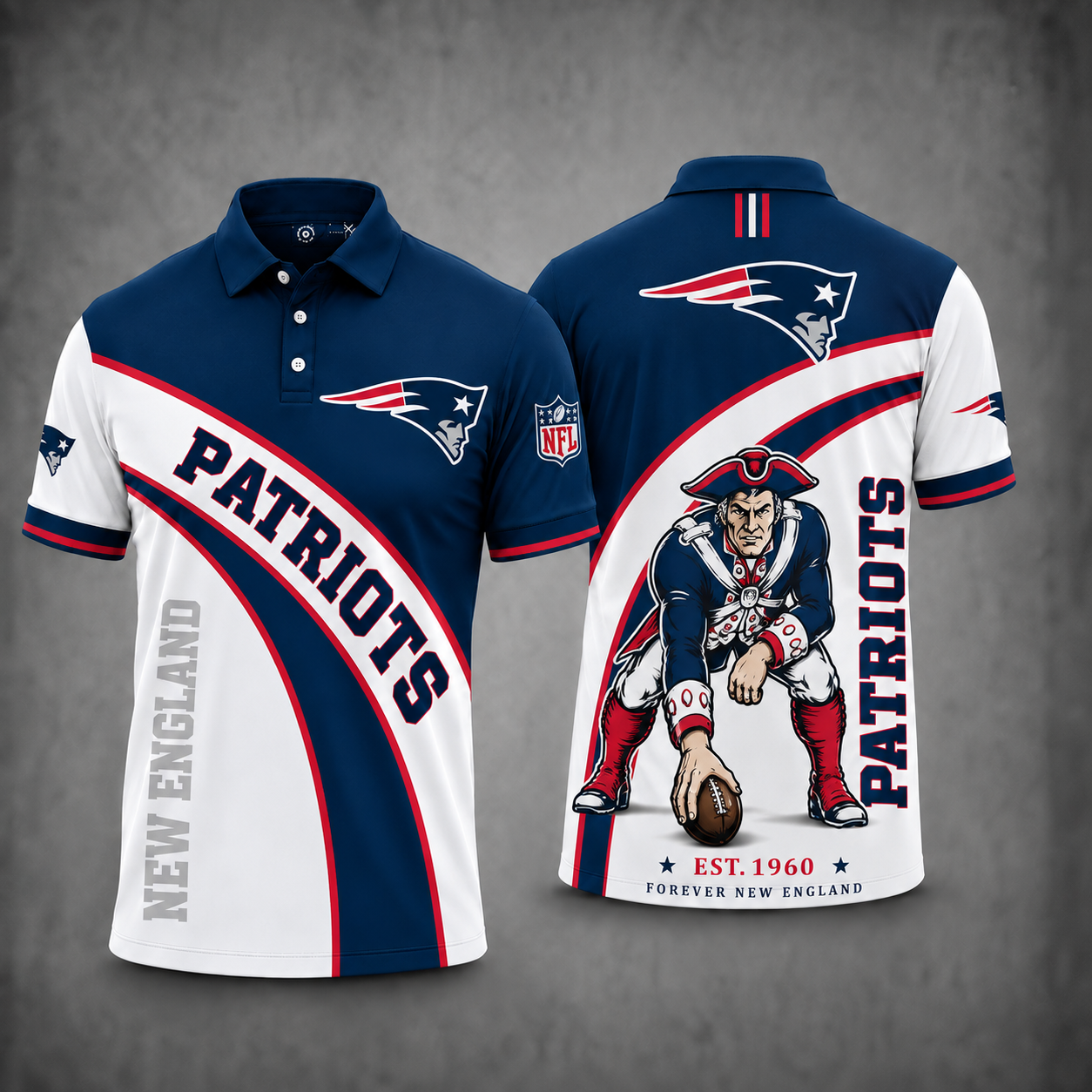 [SPECIAL OFFER] NEW CUSTOMIZED NFL27 NEP NEW ENGLAND PATRIOTS POLO SHIRT