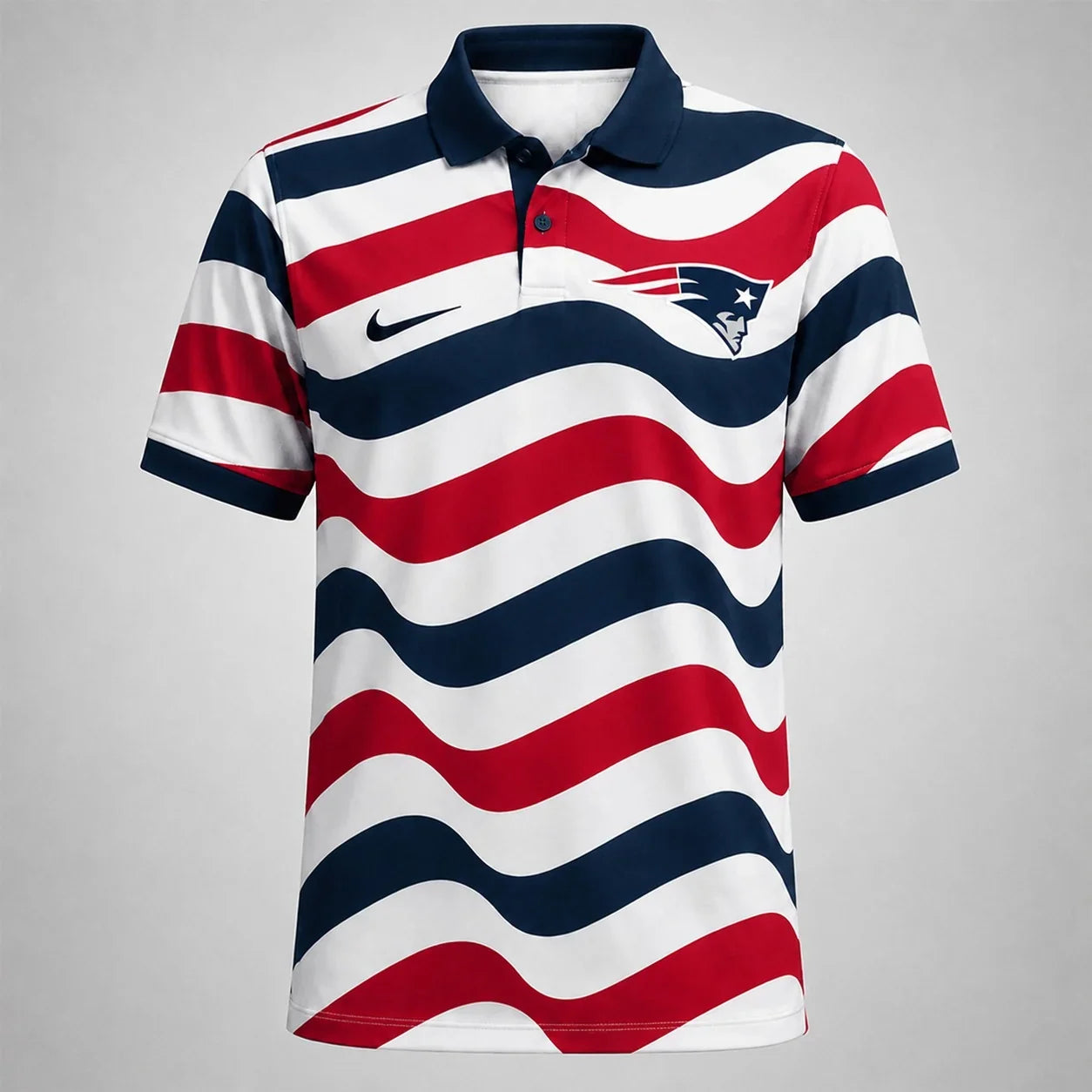 [SPECIAL OFFER] NEW CUSTOMIZED NFL27 NEP NEW ENGLAND PATRIOTS STRIPED POLO SHIRT