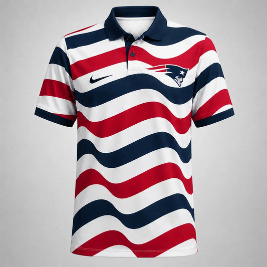 [SPECIAL OFFER] NEW CUSTOMIZED NFL27 NEP NEW ENGLAND PATRIOTS STRIPED POLO SHIRT