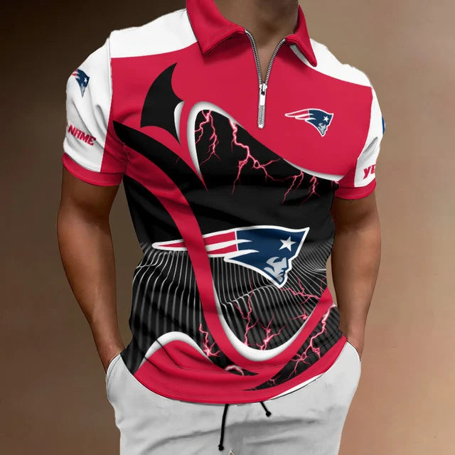 [SPECIAL OFFER] NEW CUSTOMIZED NFL27 NEP NEW ENGLAND PATRIOTS ZIP POLO SHIRT