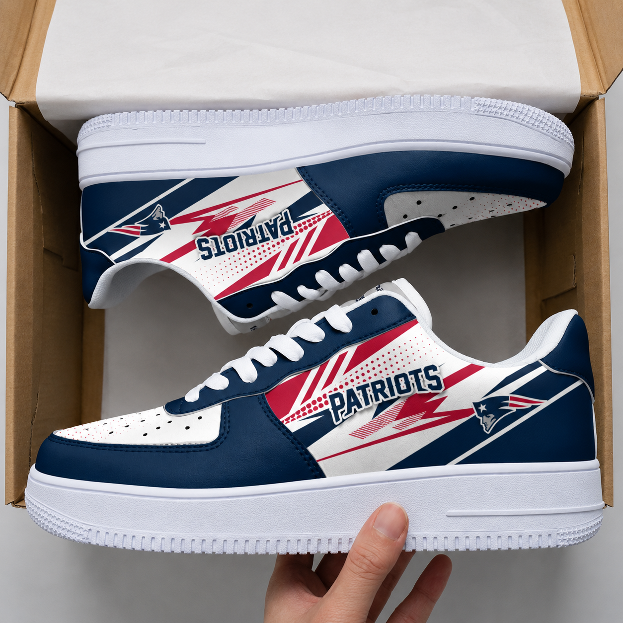 [SPECIAL OFFER] NEW CUSTOMIZED NFL27 NEP NEW ENGLAND PATRIOTS AF1 SNEAKERS