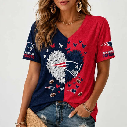 [SPECIAL OFFER] NEW CUSTOMIZED NFL27 NEP NEW ENGLAND PATRIOTS V-NECK FEMALE SHIRT