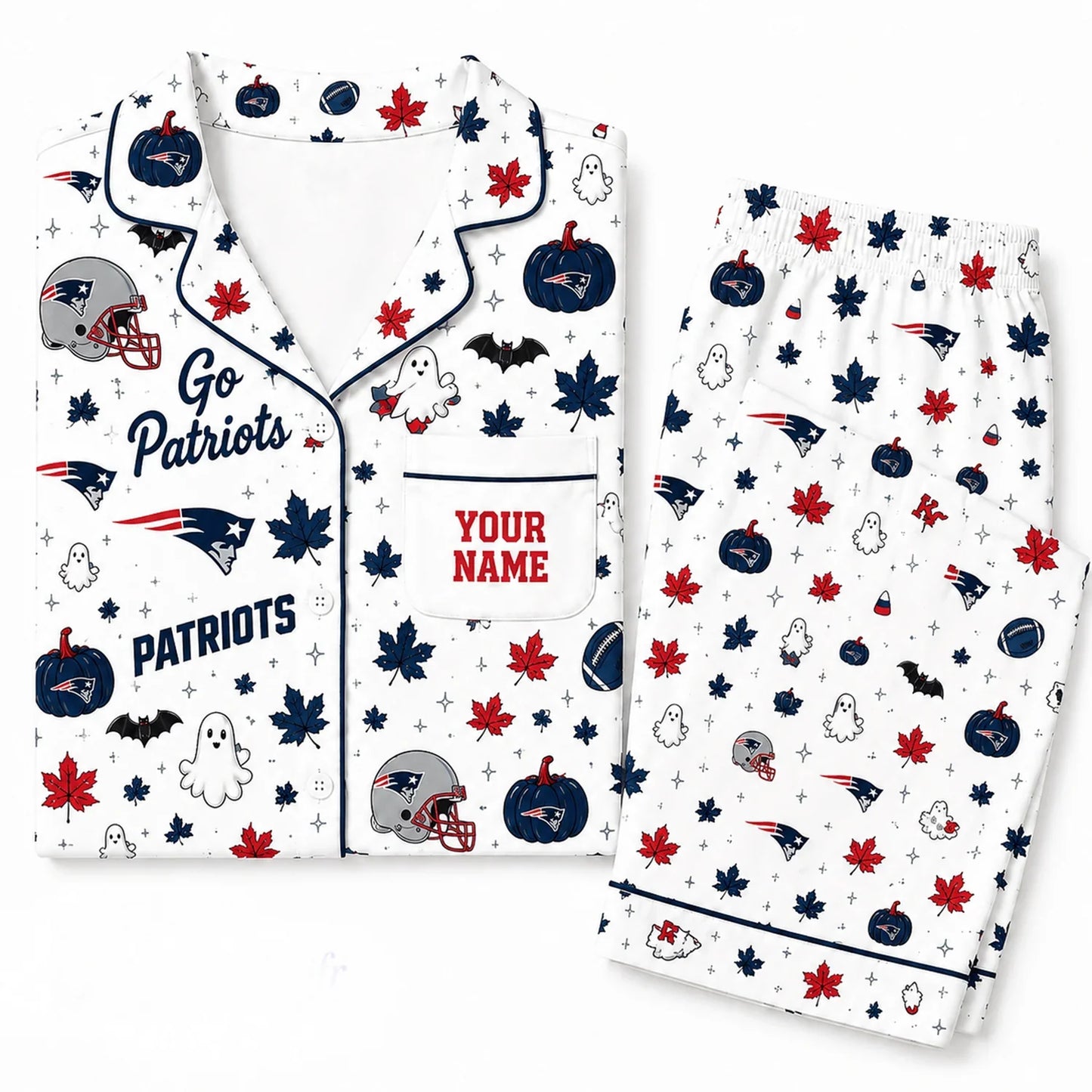 [SPECIAL OFFER] NEW CUSTOMIZED NFL27 NEP NEW ENGLAND PATRIOTS HALLOWEEN LONG PAJAMAS SET