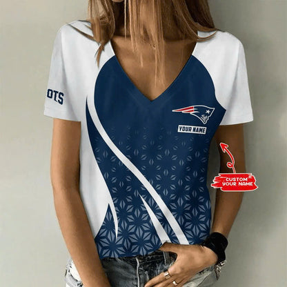 [SPECIAL OFFER] NEW CUSTOMIZED NFL27 NEP NEW ENGLAND PATRIOTS V-NECK FEMALE SHIRT