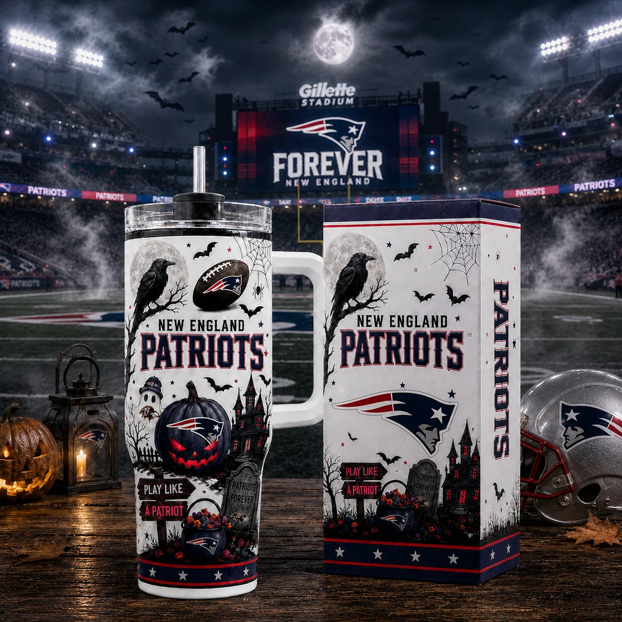 [SPECIAL OFFER] NEW CUSTOMIZED NFL27 NEP NEW ENGLAND PATRIOTS HALLOWEEN  40OZ TUMBLER