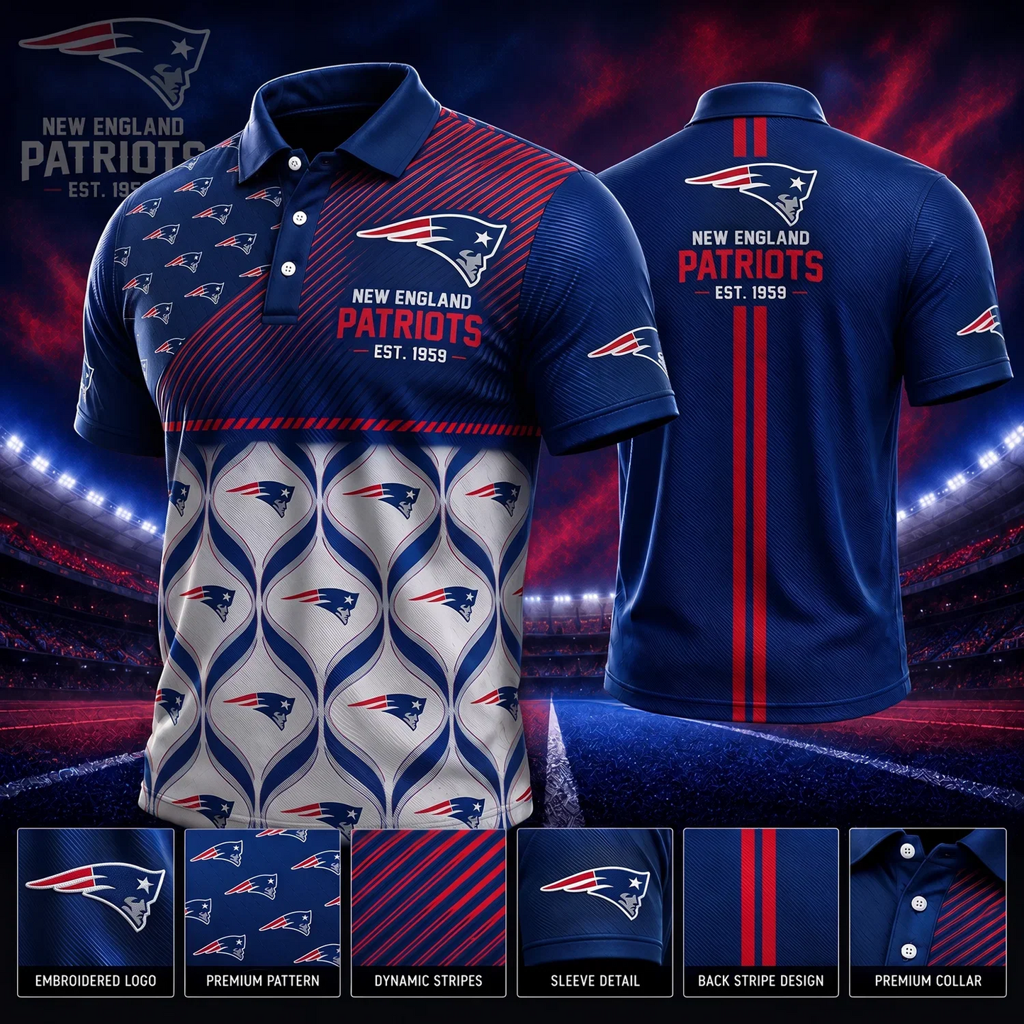 [SPECIAL OFFER] NEW CUSTOMIZED NFL27 NEP NEW ENGLAND PATRIOTS POLO SHIRT
