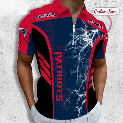 [SPECIAL OFFER] NEW CUSTOMIZED NFL27 NEP NEW ENGLAND PATRIOTS ZIP POLO SHIRT