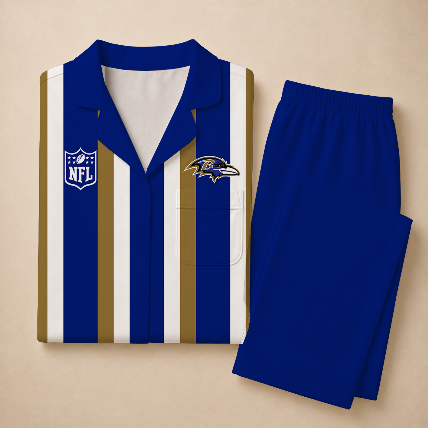 [SPECIAL OFFER] NEW CUSTOMIZED NFL28 BTR BALTIMORE RAVENS SHORT SLEEVE & LONG PANTS PAJAMAS SET