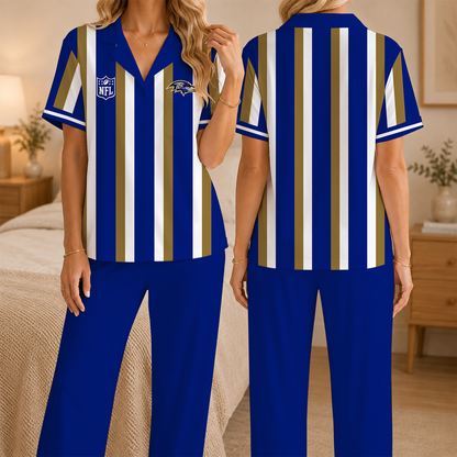 [SPECIAL OFFER] NEW CUSTOMIZED NFL28 BTR BALTIMORE RAVENS SHORT SLEEVE & LONG PANTS PAJAMAS SET