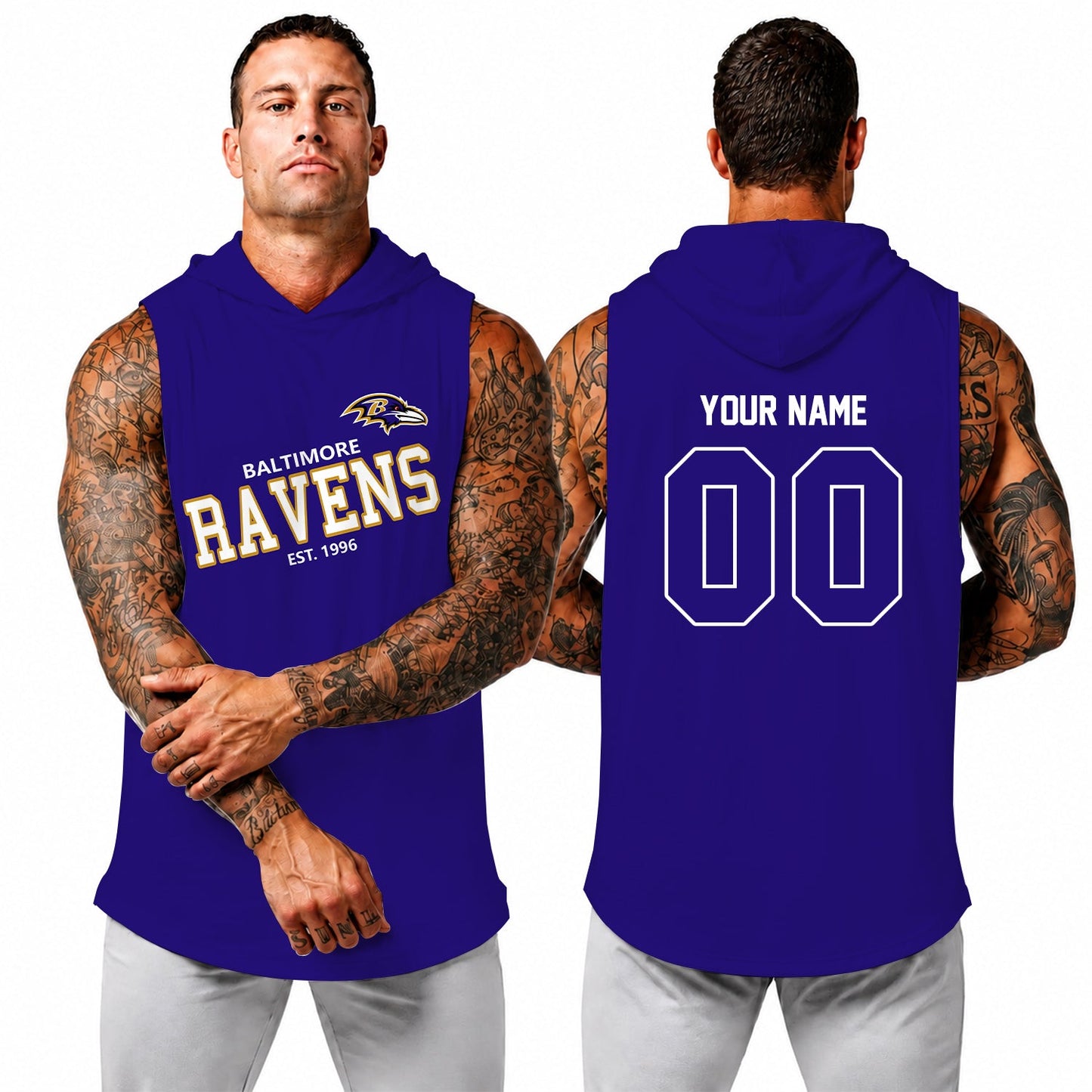 [SPECIAL OFFER] NEW CUSTOMIZED NFL28 BTR BALTIMORE RAVENS HOODED TANK TOP