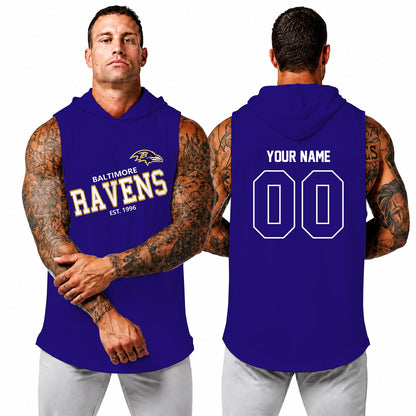 [SPECIAL OFFER] NEW CUSTOMIZED NFL28 BTR BALTIMORE RAVENS HOODED TANK TOP