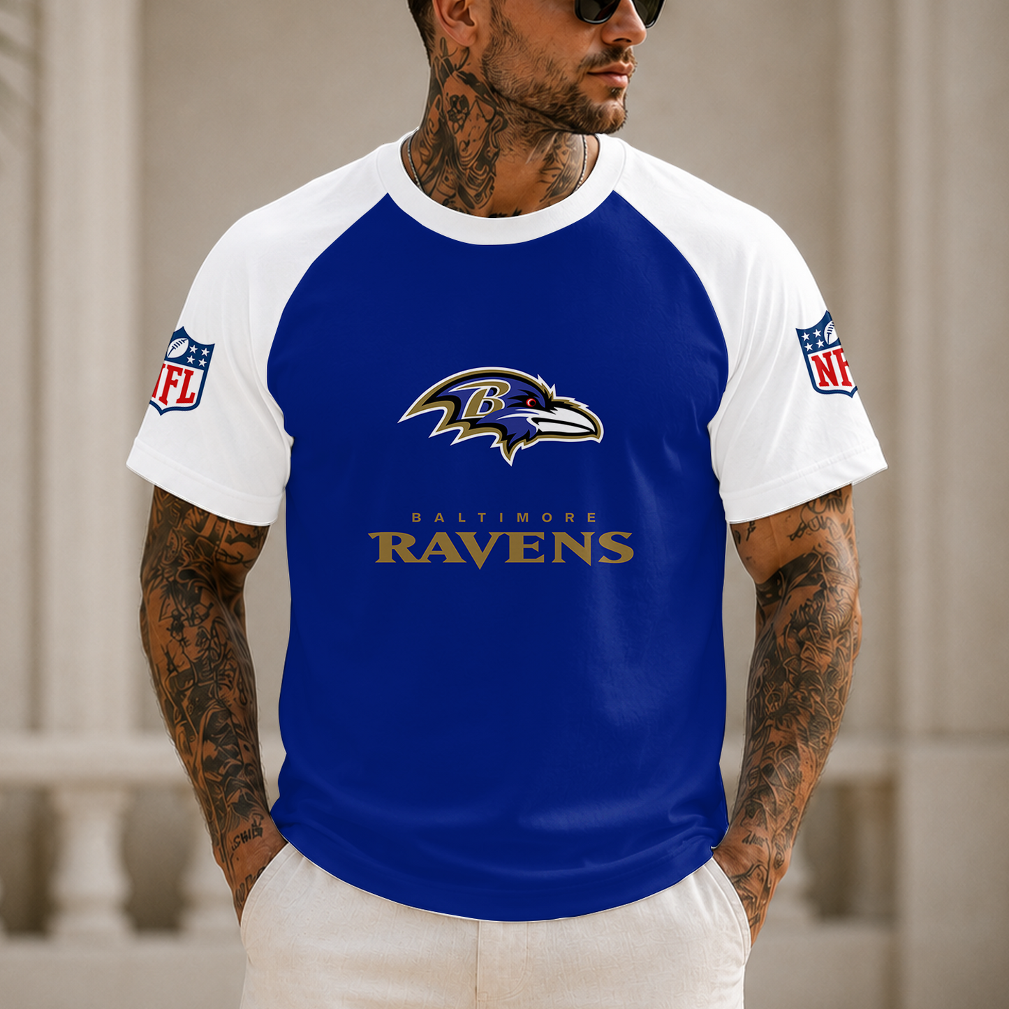 [SPECIAL OFFER] NEW CUSTOMIZED NFL28 BTR BALTIMORE RAVENS RAGLAN TEE