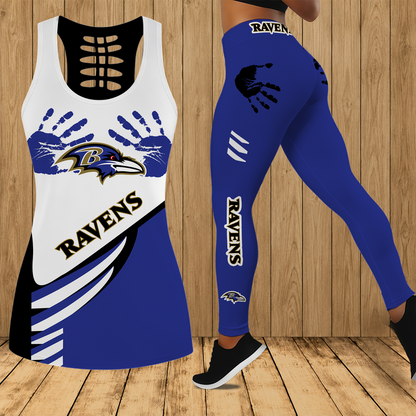 [SPECIAL OFFER] NEW CUSTOMIZED NFL28 BTR BALTIMORE RAVENS HOLLOW TANK TOP & LEGGINGS SET