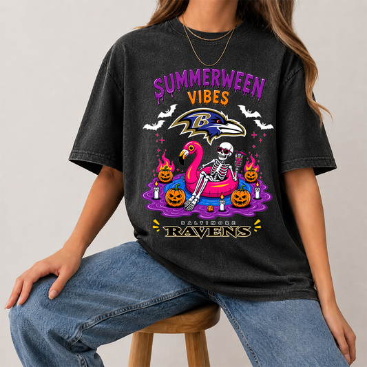 [SPECIAL OFFER] NEW CUSTOMIZED NFL28 BTR BALTIMORE RAVENS SUMMERWEEN MULTICOLOR WASHED TEE