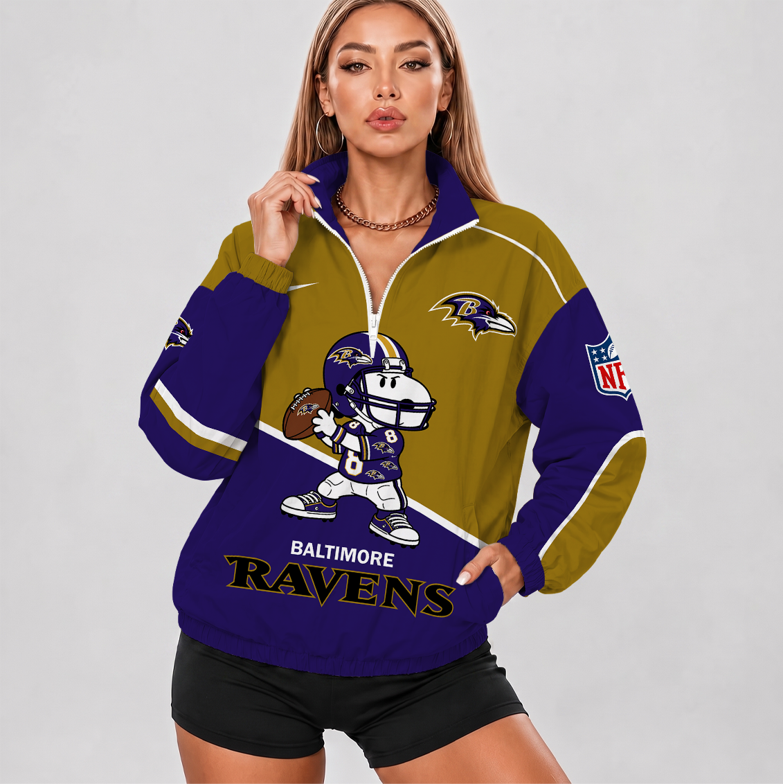 LIMITED EDITION - NEW CUSTOMIZED NFL28 BTR BALTIMORE RAVENS V-NECK ZIPPER SWEATSHIRT JACKET
