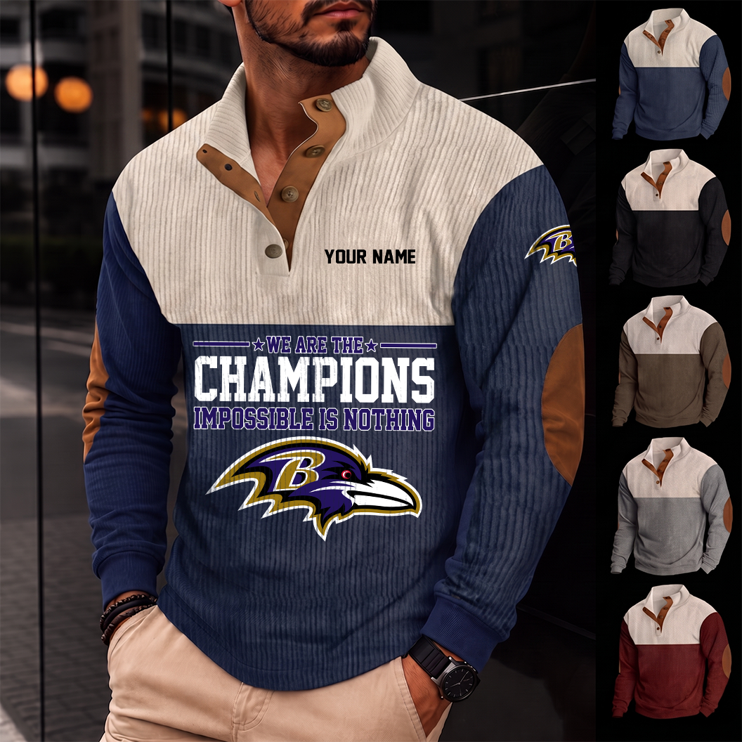 [SPECIAL OFFER] NEW CUSTOMIZED NFL28 BTR BALTIMORE RAVENS BUTTON SWEATSHIRTS STAND COLLAR
