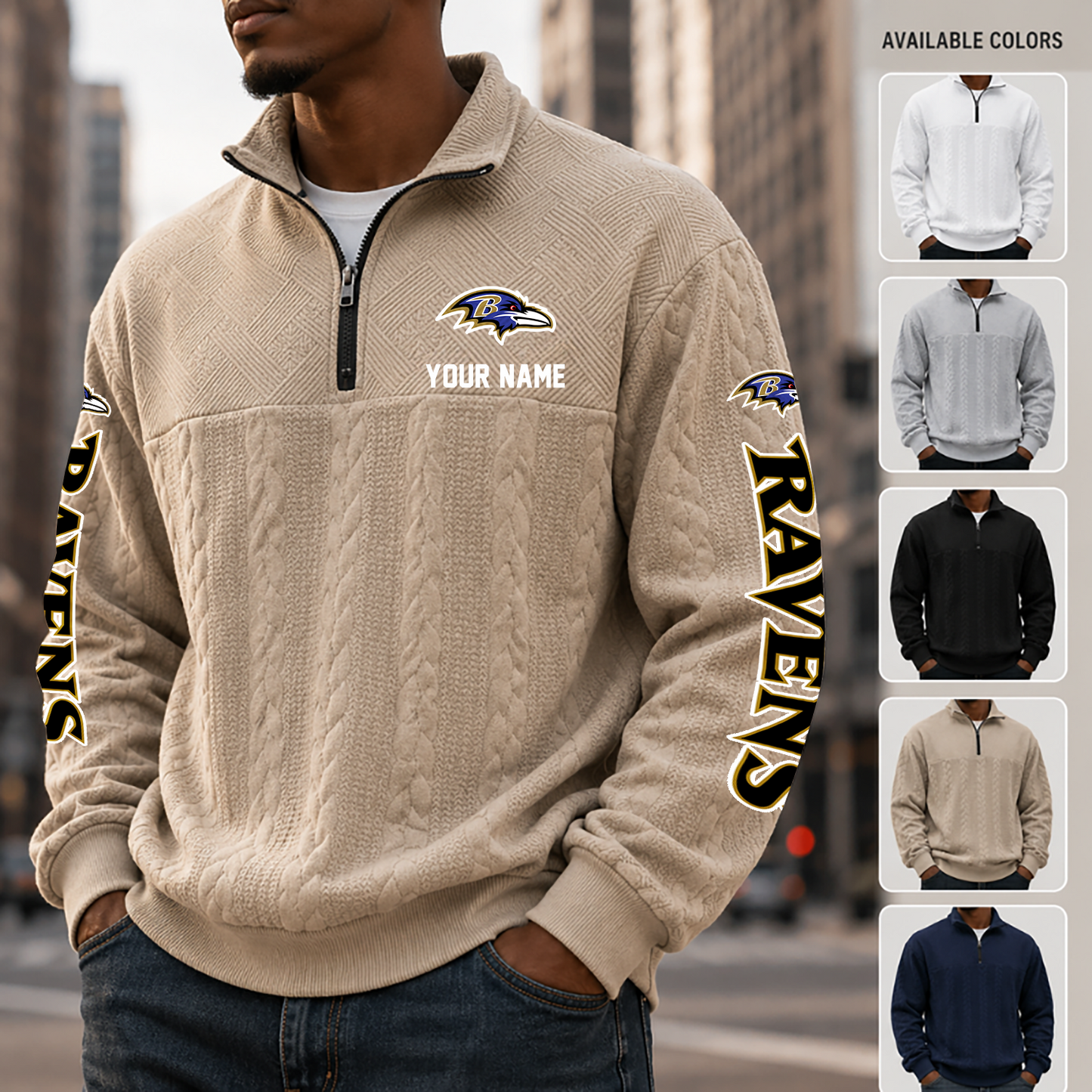 [SPECIAL OFFER] NEW CUSTOMIZED NFL28 BTR BALTIMORE RAVENS MULTICOLOR QUARTER-ZIP SWEATSHIRT