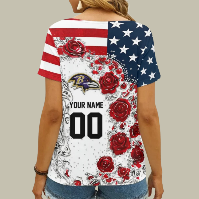 [SPECIAL OFFER] NEW CUSTOMIZED NFL28 BTR BALTIMORE RAVENS V-NECK FEMALE SHIRT
