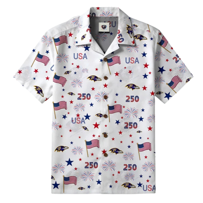 [SPECIAL OFFER] NEW CUSTOMIZED NFL28 BTR BALTIMORE RAVENS PATRIOTIC 250 USA HAWAIIAN SHIRT