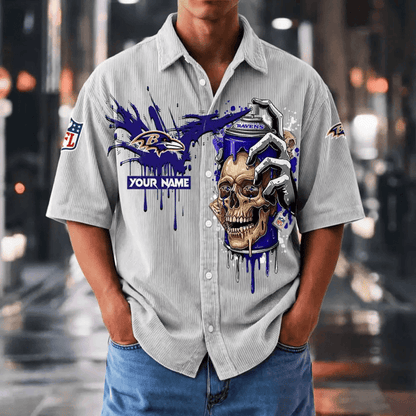 [SPECIAL OFFER] NEW CUSTOMIZED NFL28 BTR BALTIMORE RAVENS SEERSUCKER BUTTON SHIRT