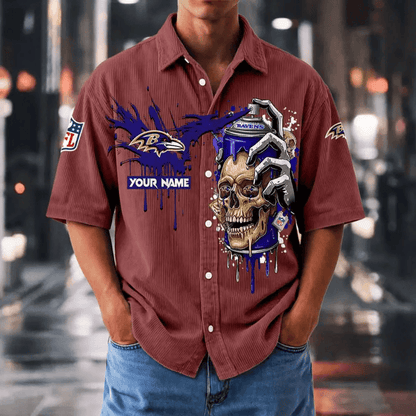 [SPECIAL OFFER] NEW CUSTOMIZED NFL28 BTR BALTIMORE RAVENS SEERSUCKER BUTTON SHIRT