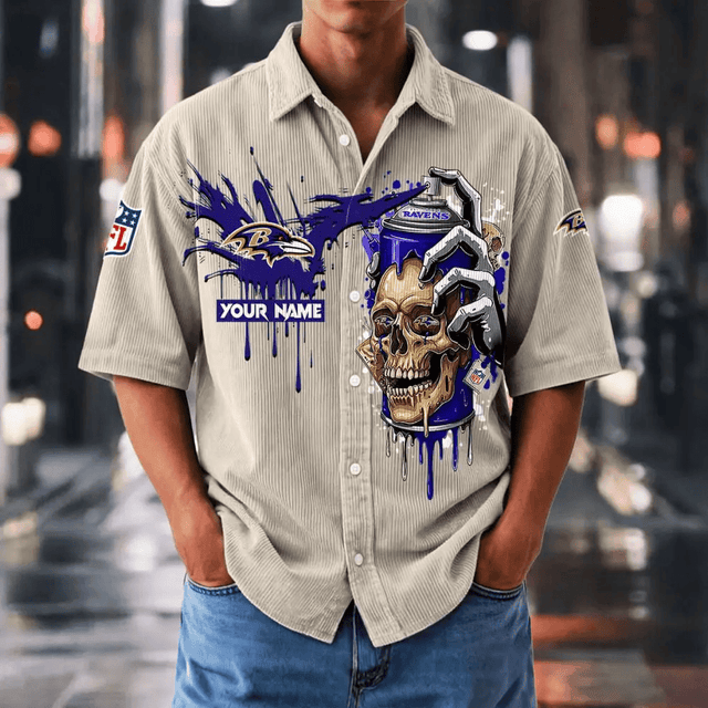 [SPECIAL OFFER] NEW CUSTOMIZED NFL28 BTR BALTIMORE RAVENS SEERSUCKER BUTTON SHIRT