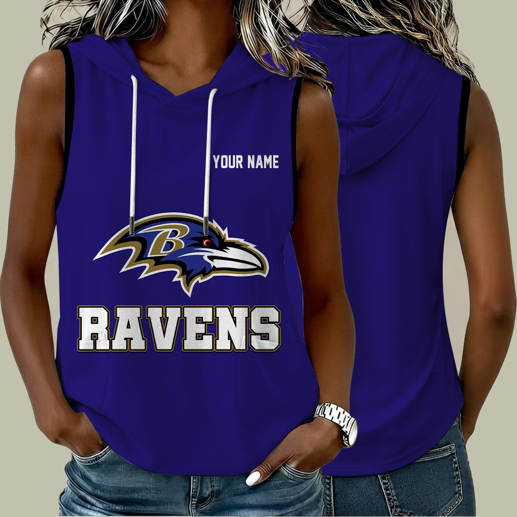 [SPECIAL OFFER] NEW CUSTOMIZED NFL28 BTR BALTIMORE RAVENS WOMEN'S SLEEVELESS HOODED POCKET TANK TOP