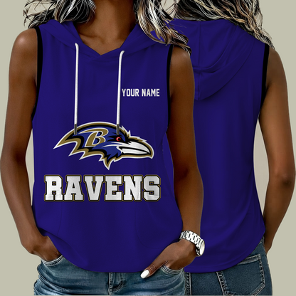 [SPECIAL OFFER] NEW CUSTOMIZED NFL28 BTR BALTIMORE RAVENS WOMEN'S SLEEVELESS HOODED POCKET TANK TOP