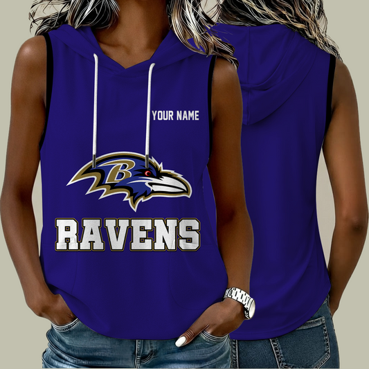 [SPECIAL OFFER] NEW CUSTOMIZED NFL28 BTR BALTIMORE RAVENS WOMEN'S SLEEVELESS HOODED POCKET TANK TOP