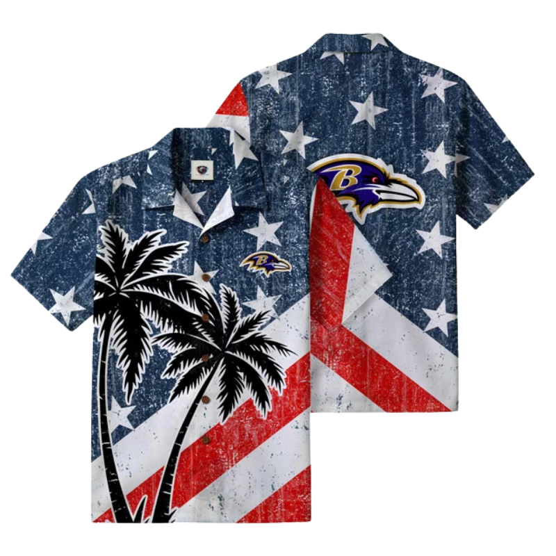[SPECIAL OFFER] NEW CUSTOMIZED NFL28 BTR BALTIMORE RAVENS PATRIOTIC 250 USA HAWAIIAN SHIRT
