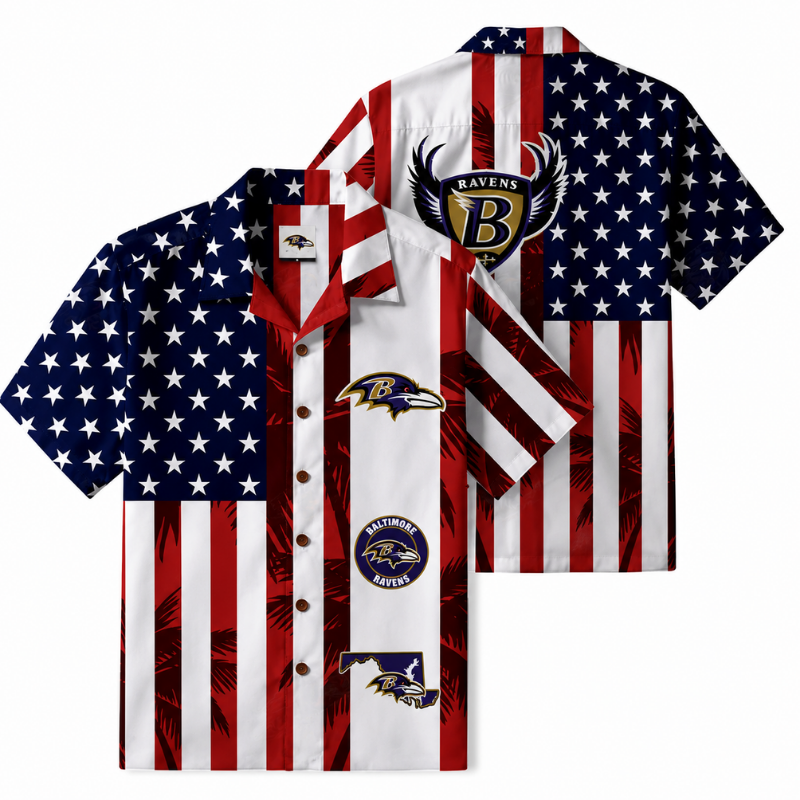 [SPECIAL OFFER] NEW CUSTOMIZED NFL28 BTR BALTIMORE RAVENS PATRIOTIC 250 USA HAWAIIAN SHIRT